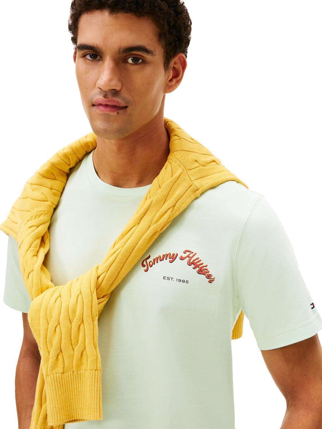 imageTommy Hilfiger Mens Short Sleeve Cotton Graphic TShirts with Printed Arched Back GraphicOpal Green