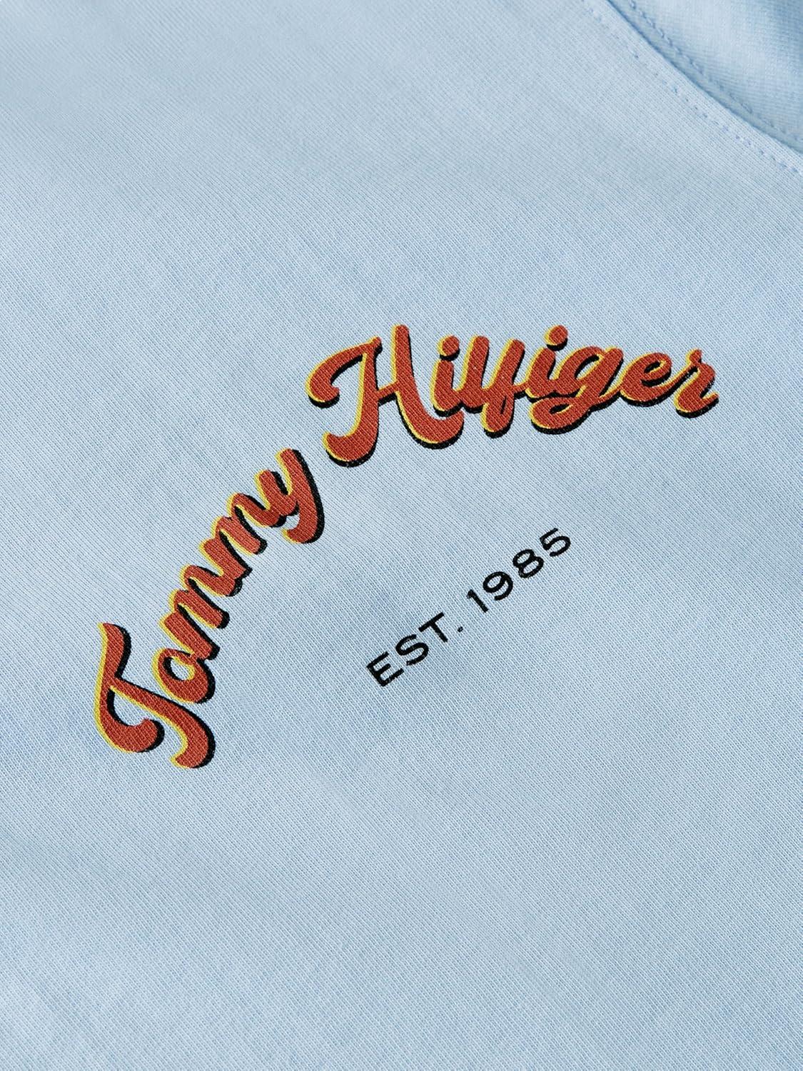 imageTommy Hilfiger Mens Short Sleeve Cotton Graphic TShirts with Printed Arched Back GraphicSweet Blue