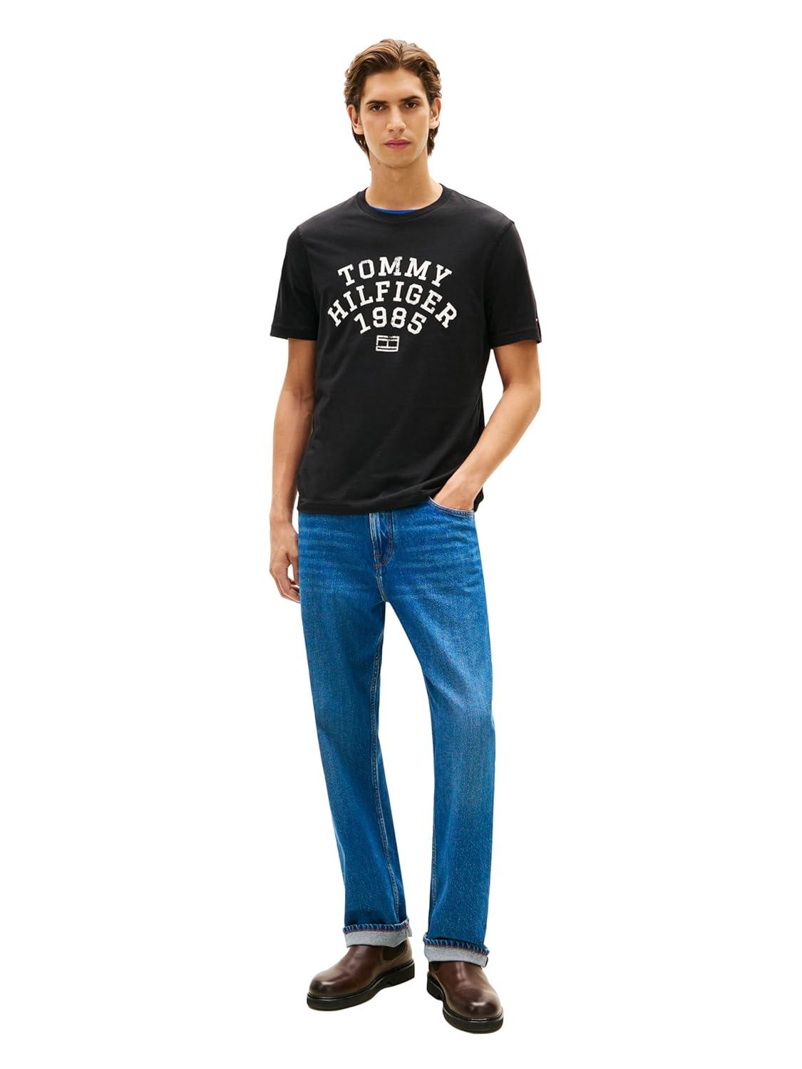 imageTommy Hilfiger Mens Short Sleeve Cotton Graphic TShirts with Printed Arched GraphicBlack