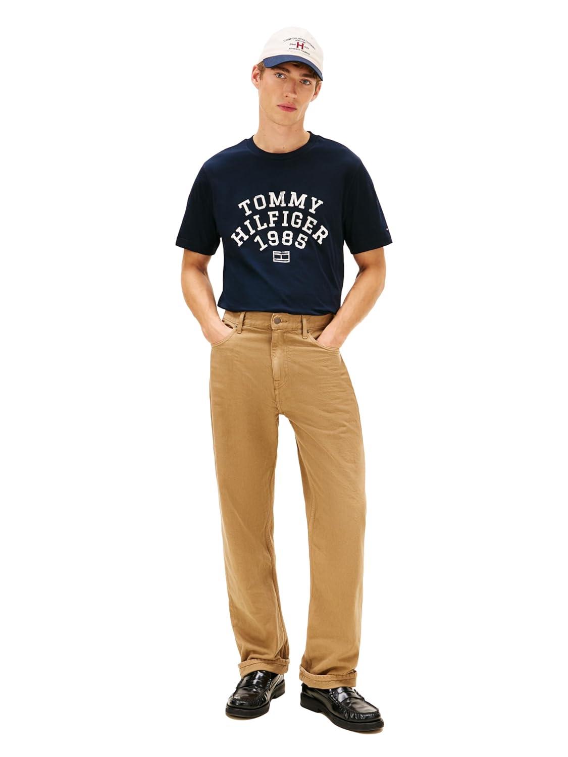 imageTommy Hilfiger Mens Short Sleeve Cotton Graphic TShirts with Printed Arched GraphicDesert Sky