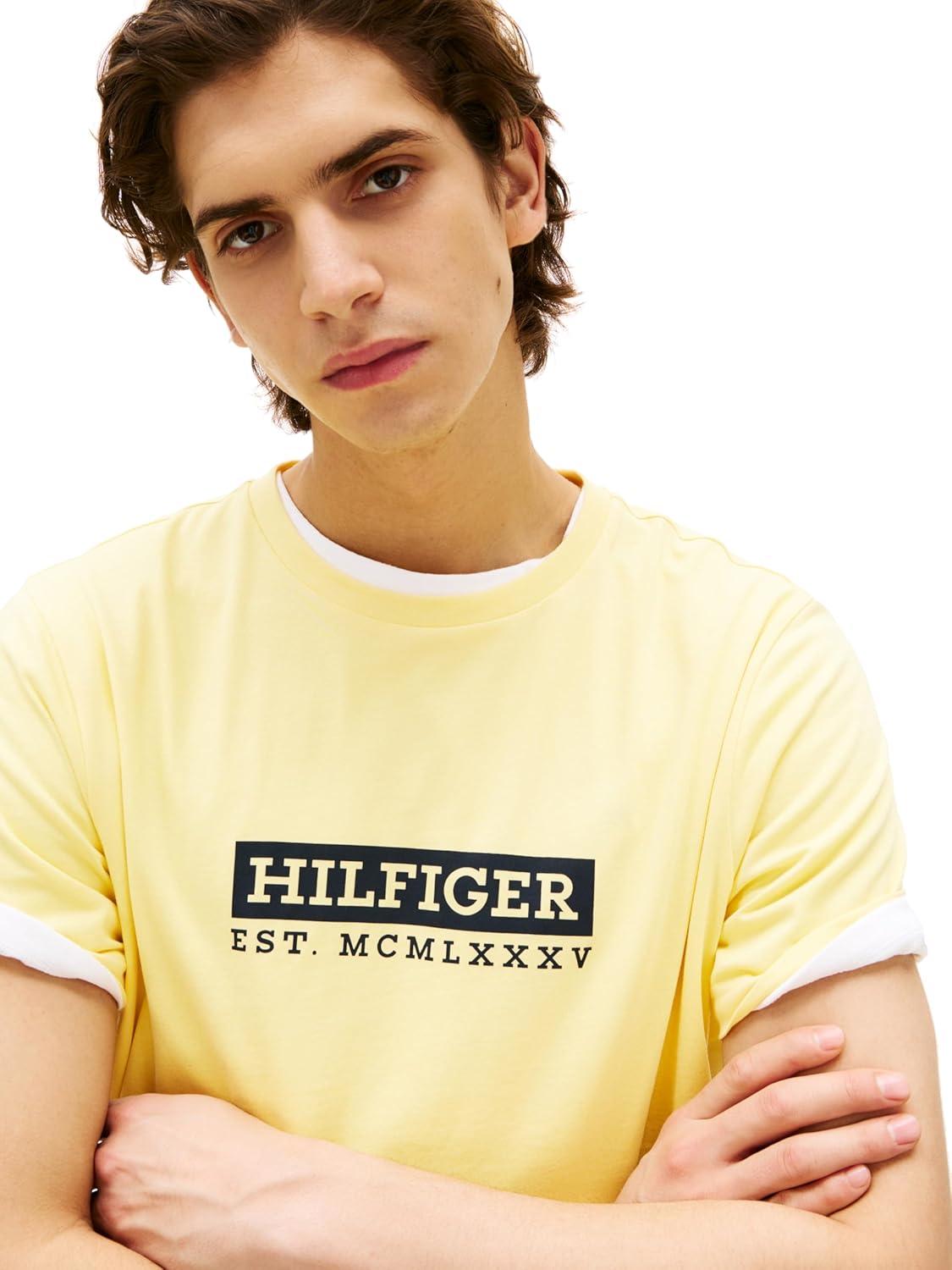 imageTommy Hilfiger Mens Short Sleeve Cotton Graphic TShirts with Printed Logo Also Available in Big ampamp TallCitronella