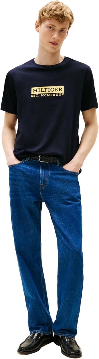 imageTommy Hilfiger Mens Short Sleeve Cotton Graphic TShirts with Printed Logo Also Available in Big ampamp TallDesert Sky