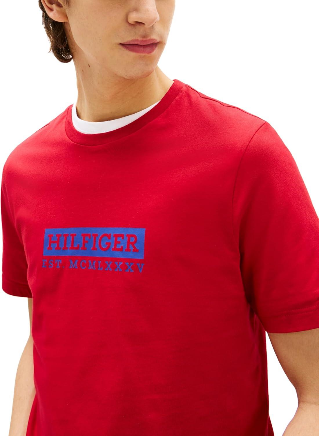 imageTommy Hilfiger Mens Short Sleeve Cotton Graphic TShirts with Printed Logo Also Available in Big ampamp TallMedium Red