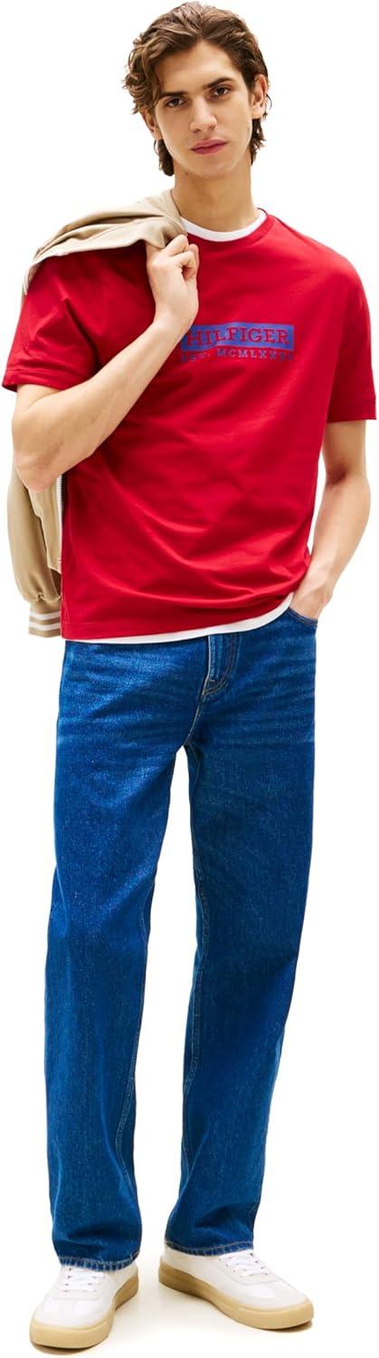 imageTommy Hilfiger Mens Short Sleeve Cotton Graphic TShirts with Printed Logo Also Available in Big ampamp TallMedium Red