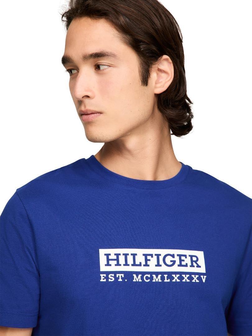 imageTommy Hilfiger Mens Short Sleeve Cotton Graphic TShirts with Printed Logo Also Available in Big ampamp TallWedge Blue