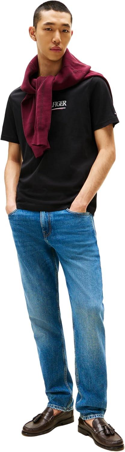 imageTommy Hilfiger Mens Short Sleeve Cotton Graphic TShirts with Printed LogoBlack
