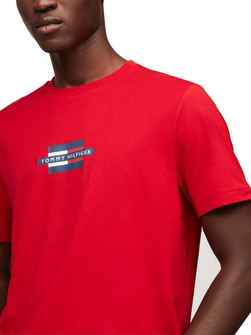 imageTommy Hilfiger Mens Short Sleeve Cotton Graphic TShirts with Printed LogoMedium Red