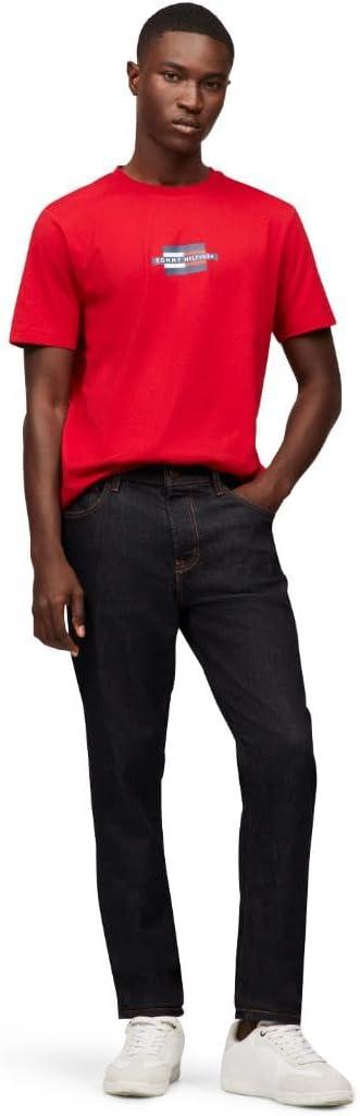 imageTommy Hilfiger Mens Short Sleeve Cotton Graphic TShirts with Printed LogoMedium Red