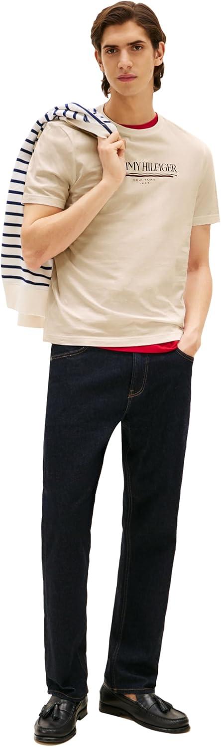 imageTommy Hilfiger Mens Short Sleeve Cotton Graphic TShirts with Printed LogoNewsprint