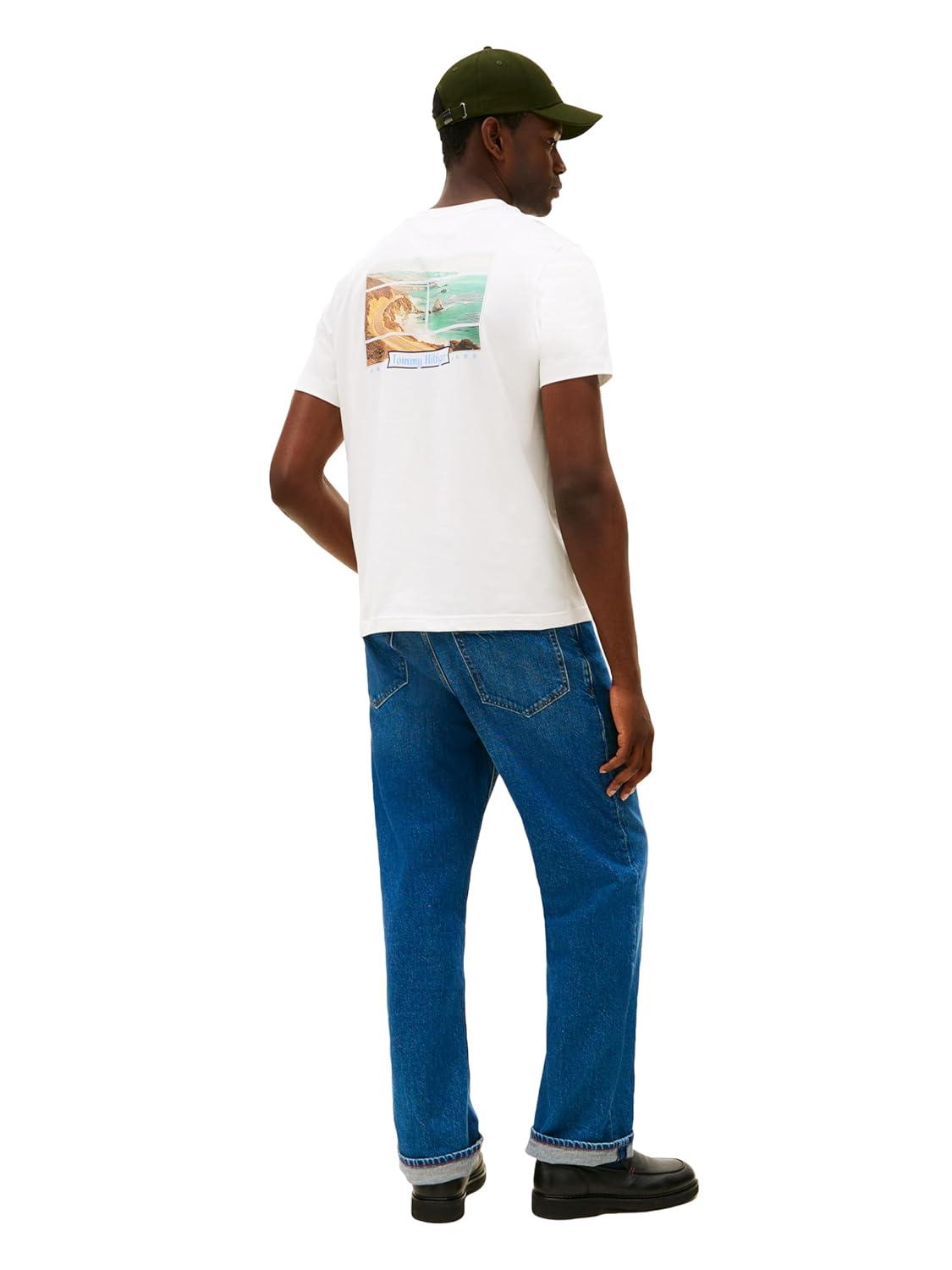 imageTommy Hilfiger Mens Short Sleeve Cotton Graphic TShirts with Printed Photo Back GraphicEcru