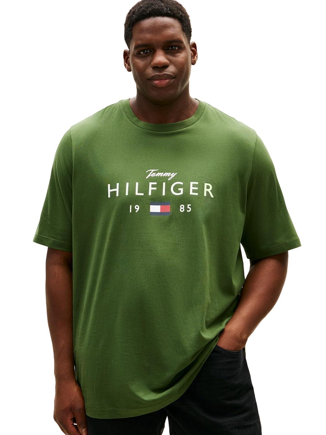 imageTommy Hilfiger Mens Short Sleeve Cotton Graphic TShirts with Printed Script and Flag LogoMountain Pine