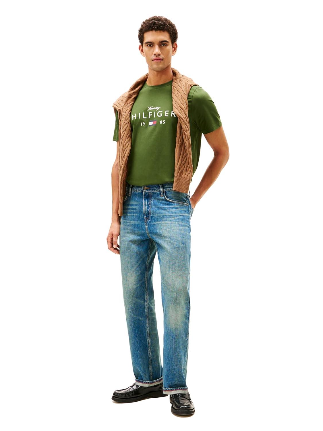 imageTommy Hilfiger Mens Short Sleeve Cotton Graphic TShirts with Printed Script and Flag LogoMountain Pine