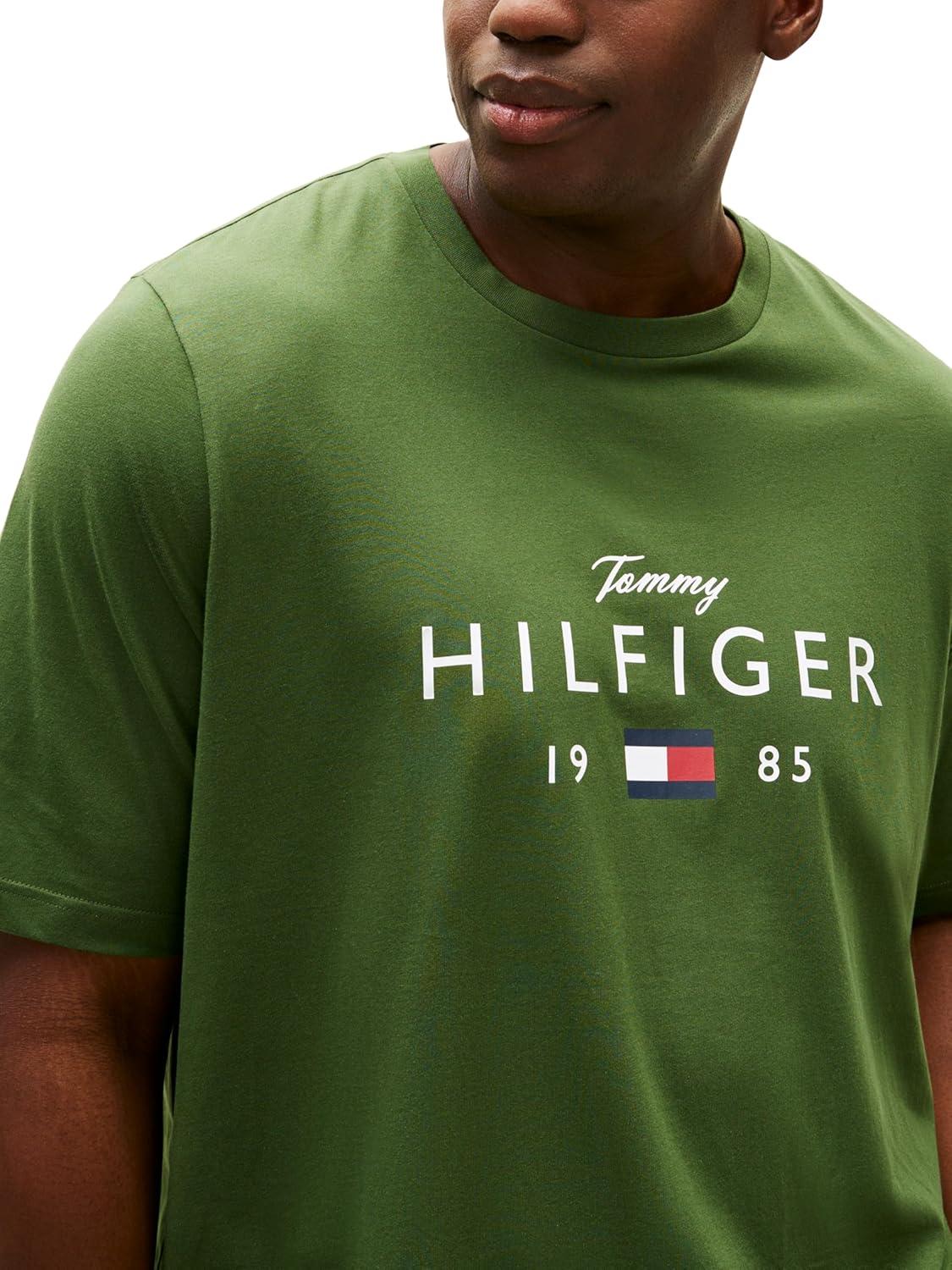 imageTommy Hilfiger Mens Short Sleeve Cotton Graphic TShirts with Printed Script and Flag LogoMountain Pine