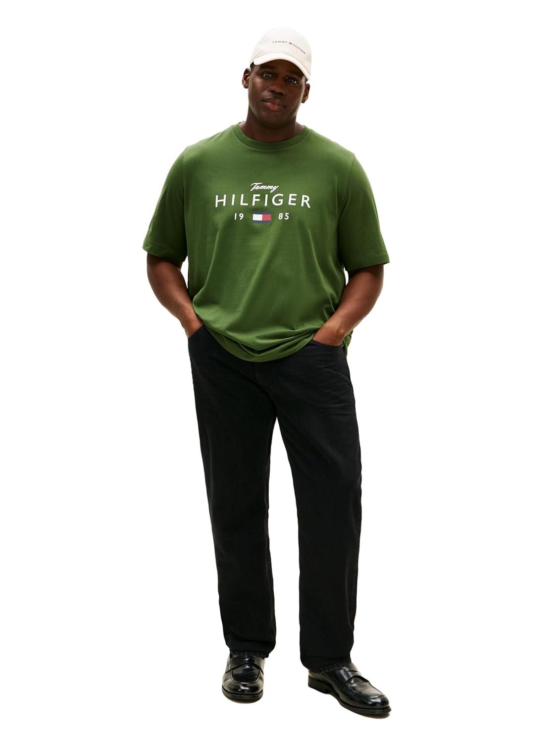 imageTommy Hilfiger Mens Short Sleeve Cotton Graphic TShirts with Printed Script and Flag LogoMountain Pine