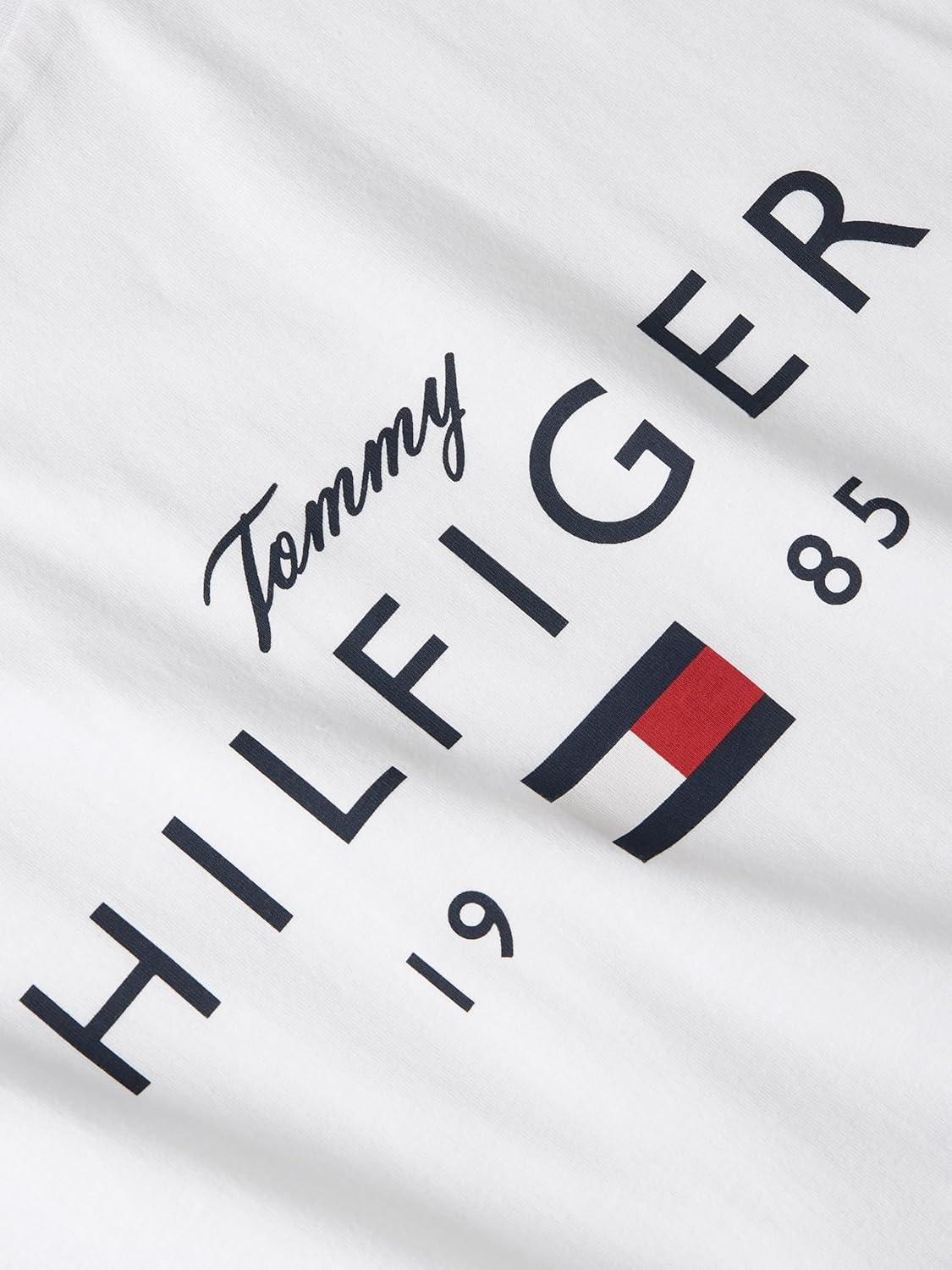 imageTommy Hilfiger Mens Short Sleeve Cotton Graphic TShirts with Printed Script and Flag LogoWhite
