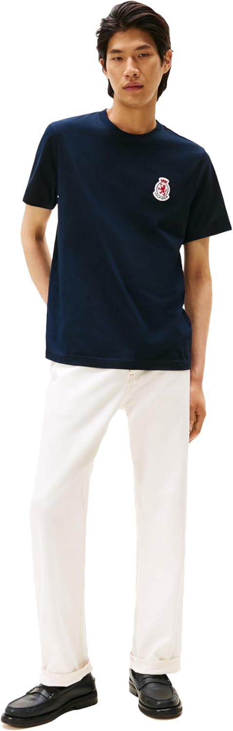 imageTommy Hilfiger Mens Short Sleeve Cotton Graphic TShirts with Rubberized Crest LogoDesert Sky