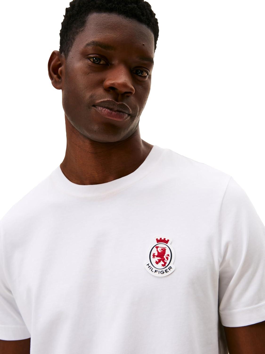 imageTommy Hilfiger Mens Short Sleeve Cotton Graphic TShirts with Rubberized Crest LogoWhite