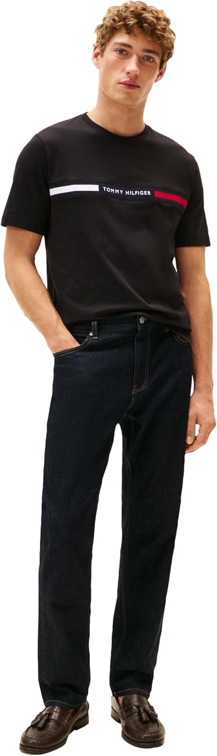 imageTommy Hilfiger Mens Short Sleeve Cotton Graphic TShirts with Signature Stripe Logo Also Available in Big ampamp TallBlack
