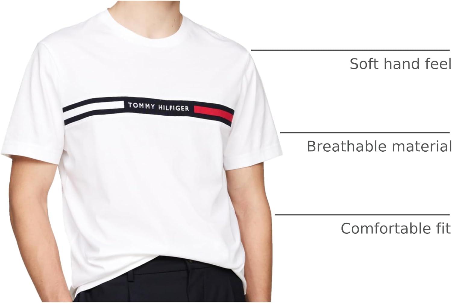 imageTommy Hilfiger Mens Short Sleeve Cotton Graphic TShirts with Signature Stripe Logo Also Available in Big ampamp TallWhite