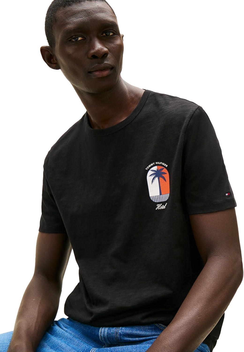 imageTommy Hilfiger Mens Short Sleeve Cotton Graphic TShirts with Summer LogoBlack