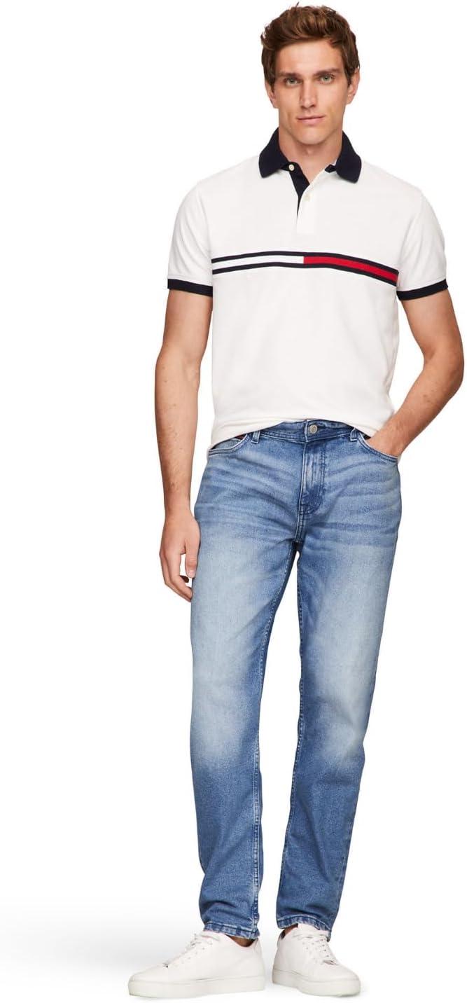 imageTommy Hilfiger Mens Short Sleeve Cotton Pique Flag Graphic Polo Shirt in Custom FitBright White