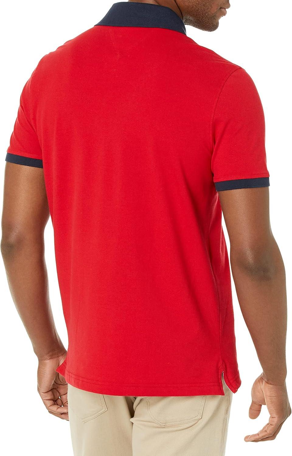 imageTommy Hilfiger Mens Short Sleeve Cotton Pique Flag Graphic Polo Shirt in Custom FitClassic Red