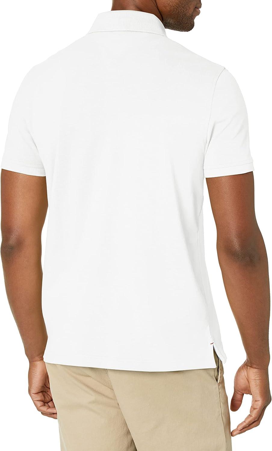 imageTommy Hilfiger Mens Short Sleeve Cotton Pique Flag Graphic Polo Shirt in Custom FitClassic White