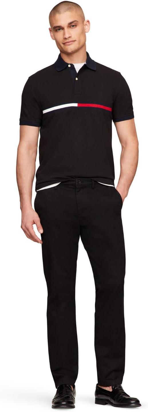 imageTommy Hilfiger Mens Short Sleeve Cotton Pique Flag Graphic Polo Shirt in Custom FitDeep Knit Black