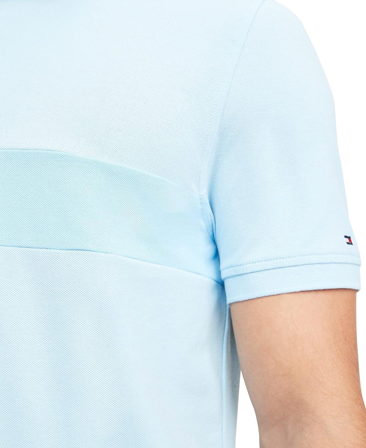 imageTommy Hilfiger Mens Short Sleeve Cotton Pique Flag Graphic Polo Shirt in Custom FitFoggy Blue