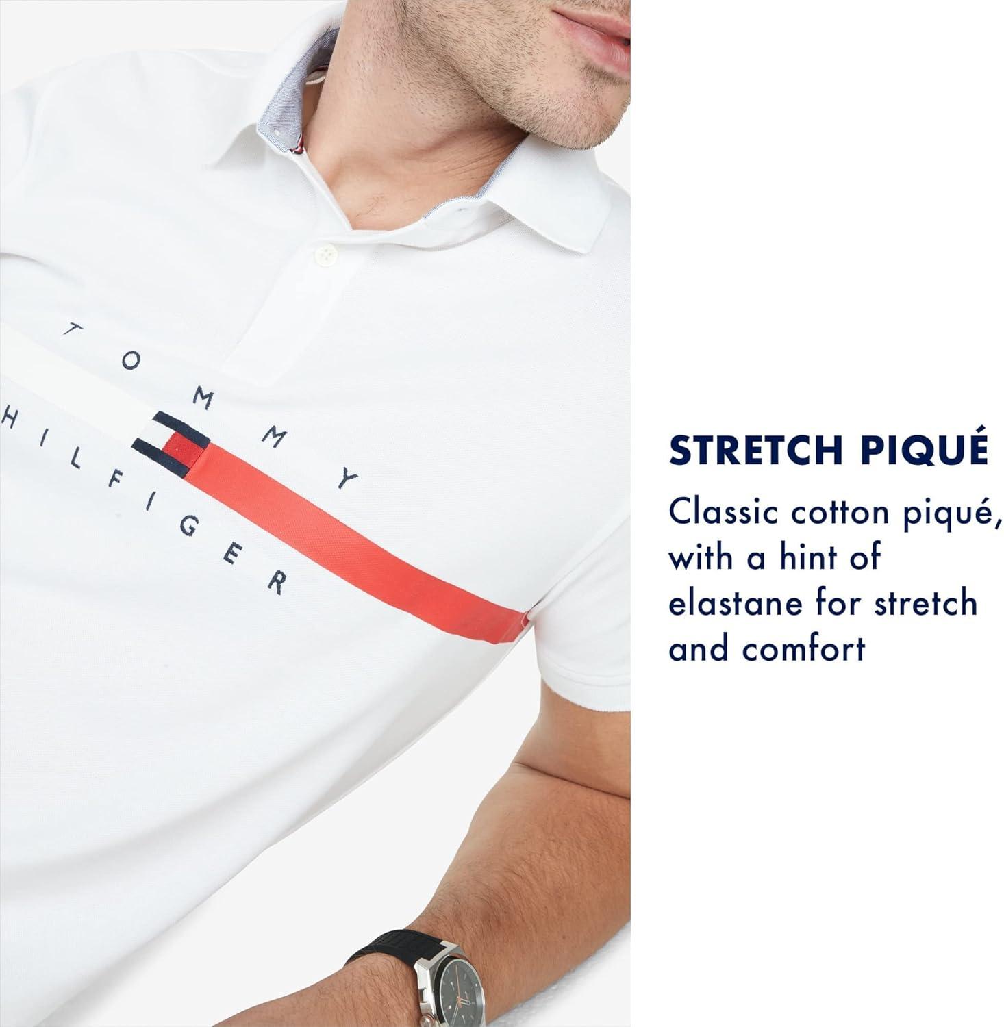 imageTommy Hilfiger Mens Short Sleeve Cotton Pique Flag Graphic Polo Shirt in Custom FitLight Pink
