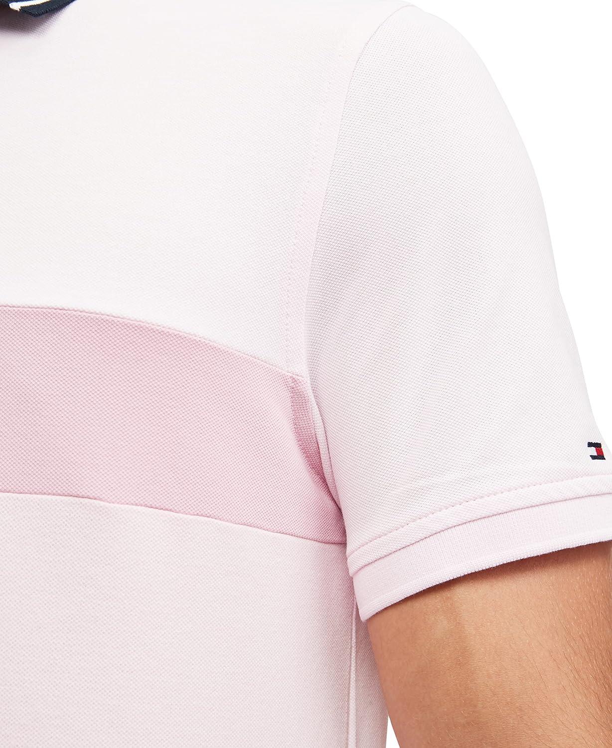 imageTommy Hilfiger Mens Short Sleeve Cotton Pique Flag Graphic Polo Shirt in Custom FitLight Pink