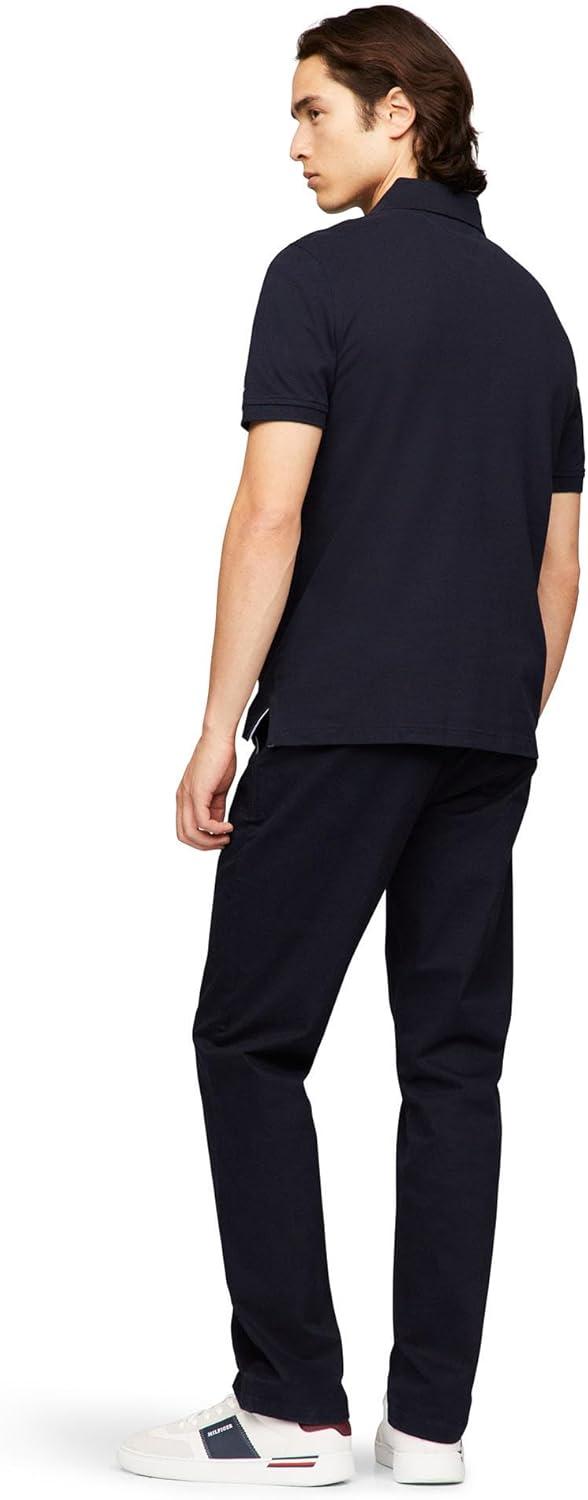 imageTommy Hilfiger Mens Short Sleeve Cotton Pique Flag Graphic Polo Shirt in Custom FitNavy Blazer
