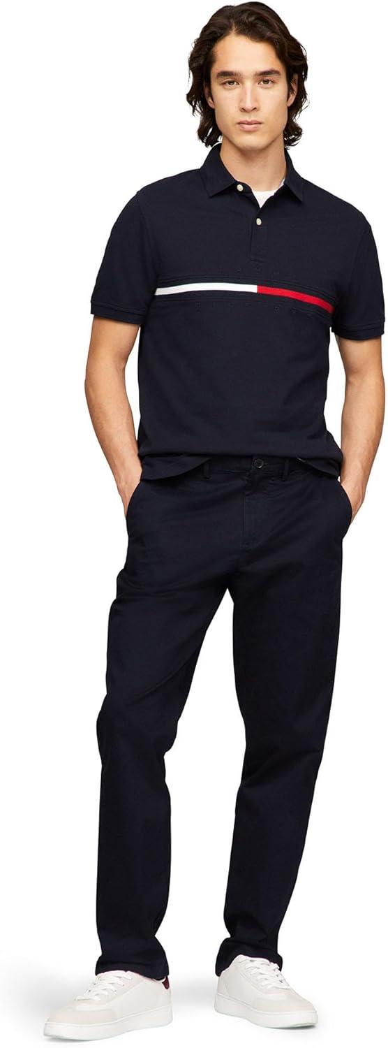 imageTommy Hilfiger Mens Short Sleeve Cotton Pique Flag Graphic Polo Shirt in Custom FitNavy Blazer