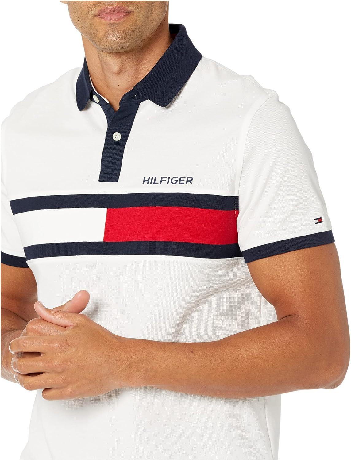 imageTommy Hilfiger Mens Short Sleeve Cotton Pique Flag Polo in Regular FitBright White