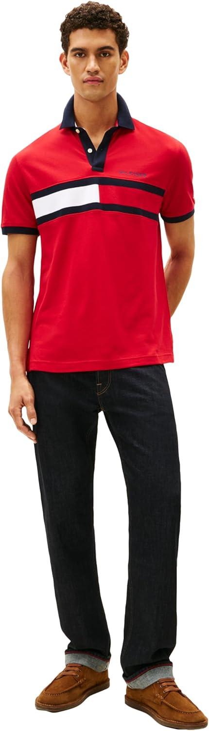 imageTommy Hilfiger Mens Short Sleeve Cotton Pique Flag Polo in Regular FitClassic Red