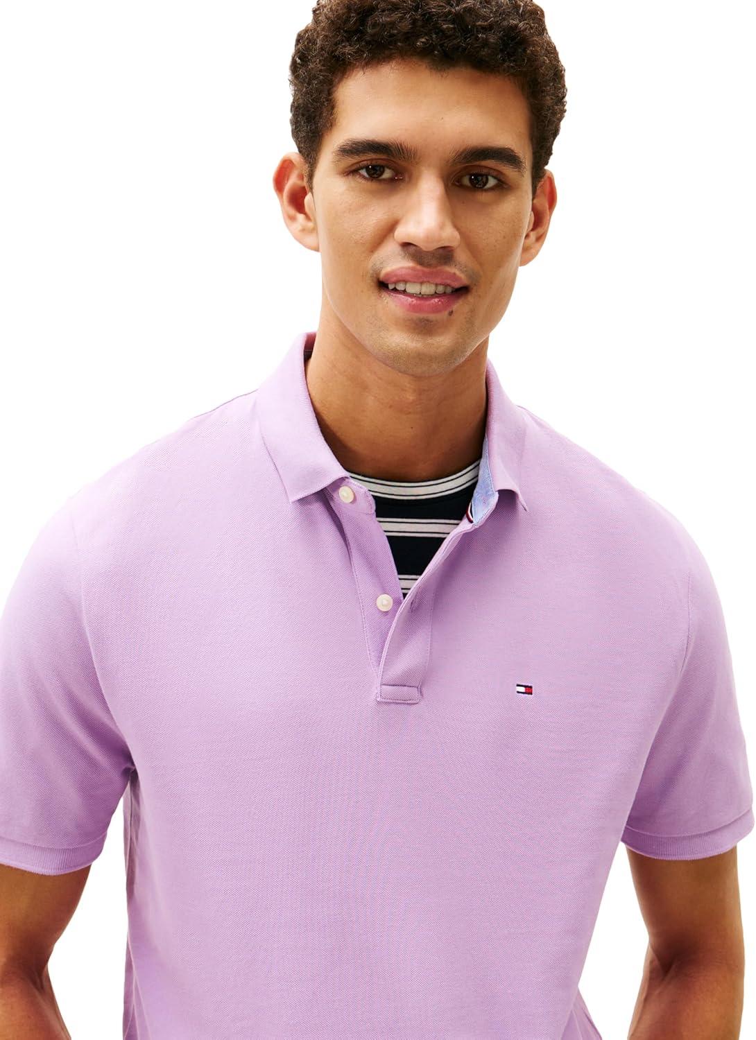 imageTommy Hilfiger Mens Short Sleeve Cotton Pique Polo Shirt in Classic FitAfrican Violet