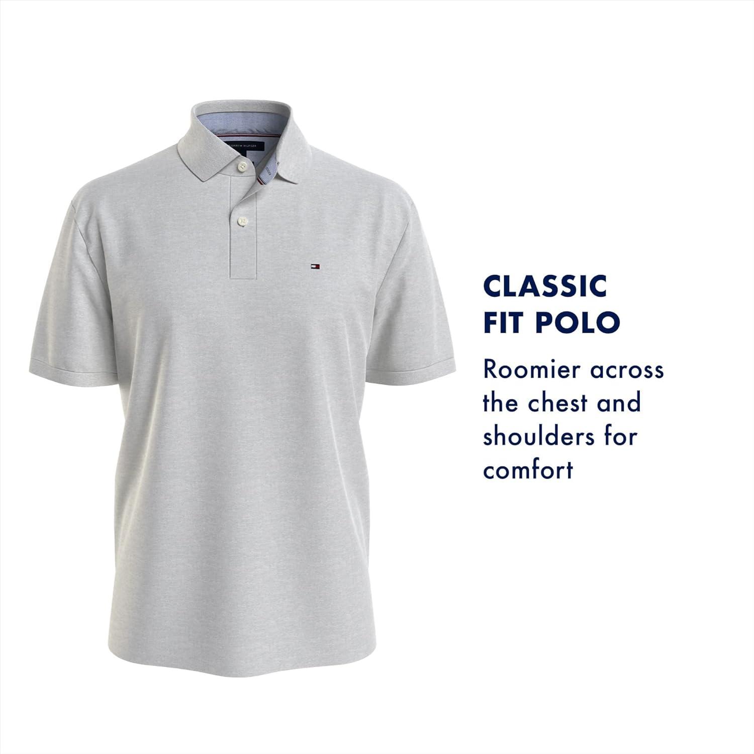 imageTommy Hilfiger Mens Short Sleeve Cotton Pique Polo Shirt in Classic FitBright Yellow Heather