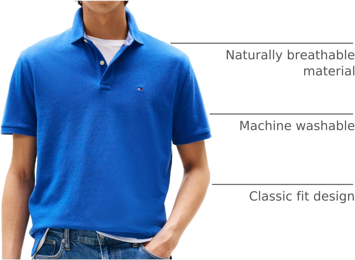 imageTommy Hilfiger Mens Short Sleeve Cotton Pique Polo Shirt in Classic FitCobalt Heather
