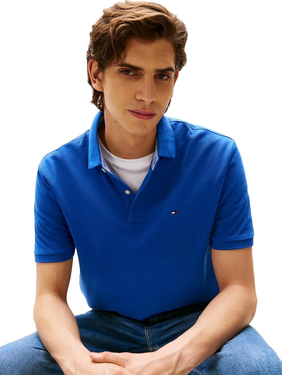 imageTommy Hilfiger Mens Short Sleeve Cotton Pique Polo Shirt in Classic FitCobalt Heather