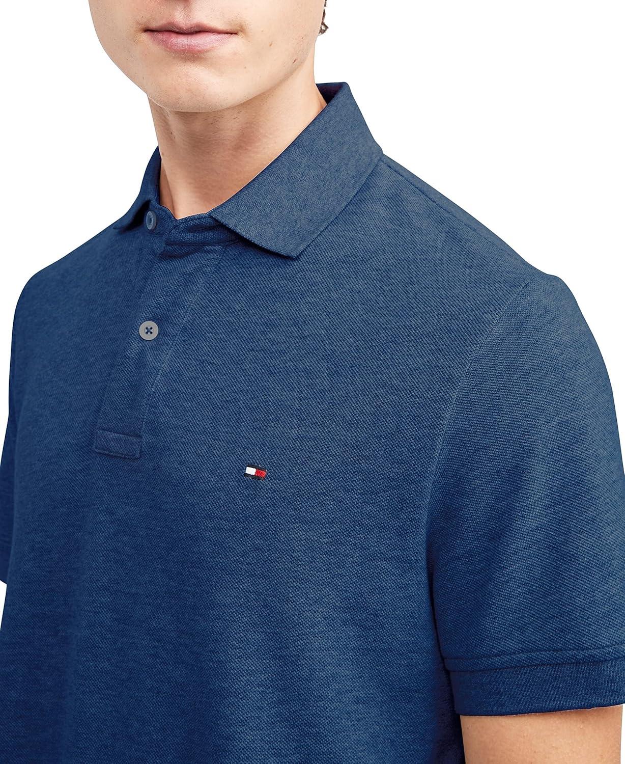 imageTommy Hilfiger Mens Short Sleeve Cotton Pique Polo Shirt in Classic FitDory Blue Heather