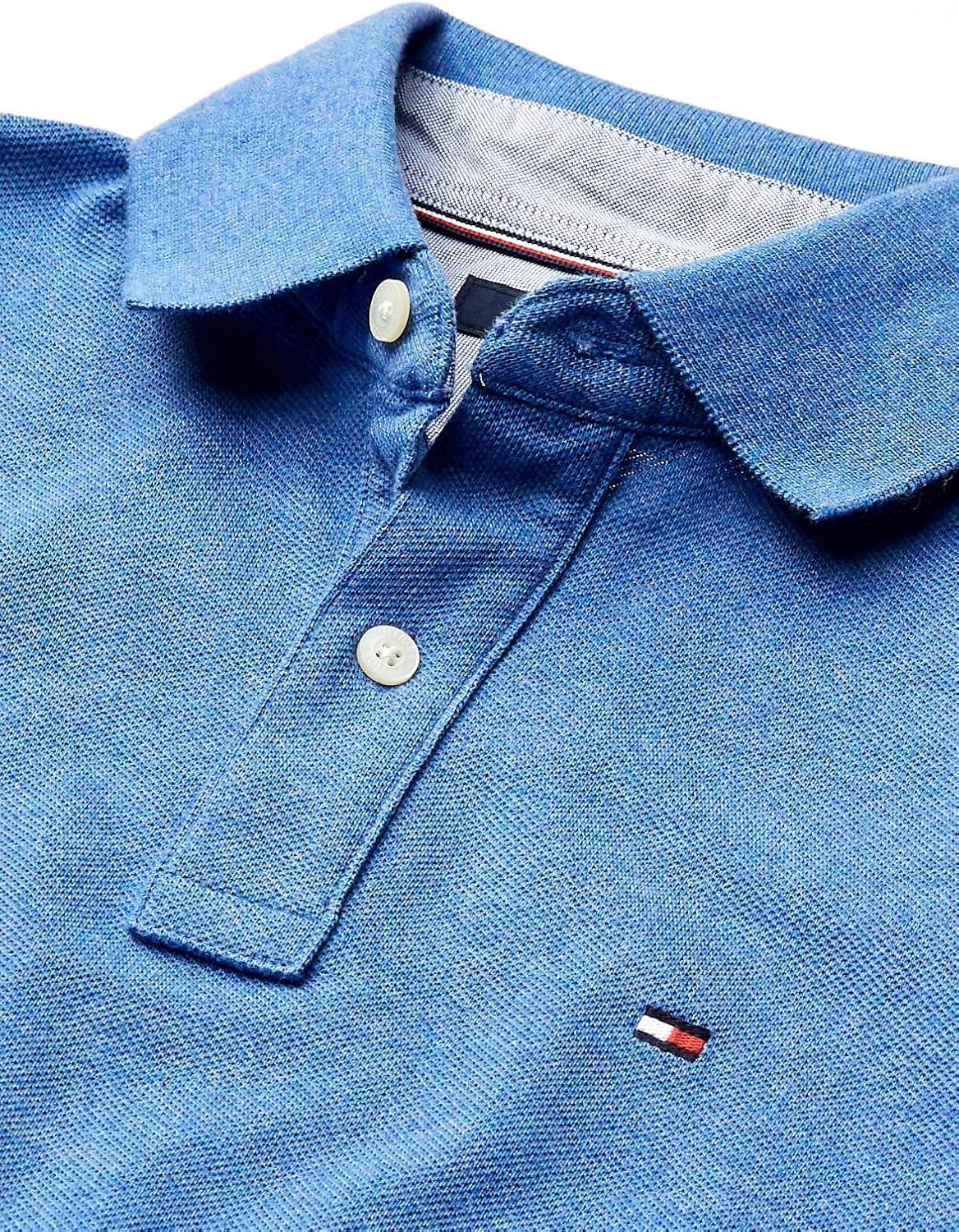imageTommy Hilfiger Mens Short Sleeve Cotton Pique Polo Shirt in Classic FitDory Blue Heather