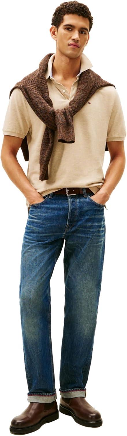 imageTommy Hilfiger Mens Short Sleeve Cotton Pique Polo Shirt in Classic FitKhaki Heather