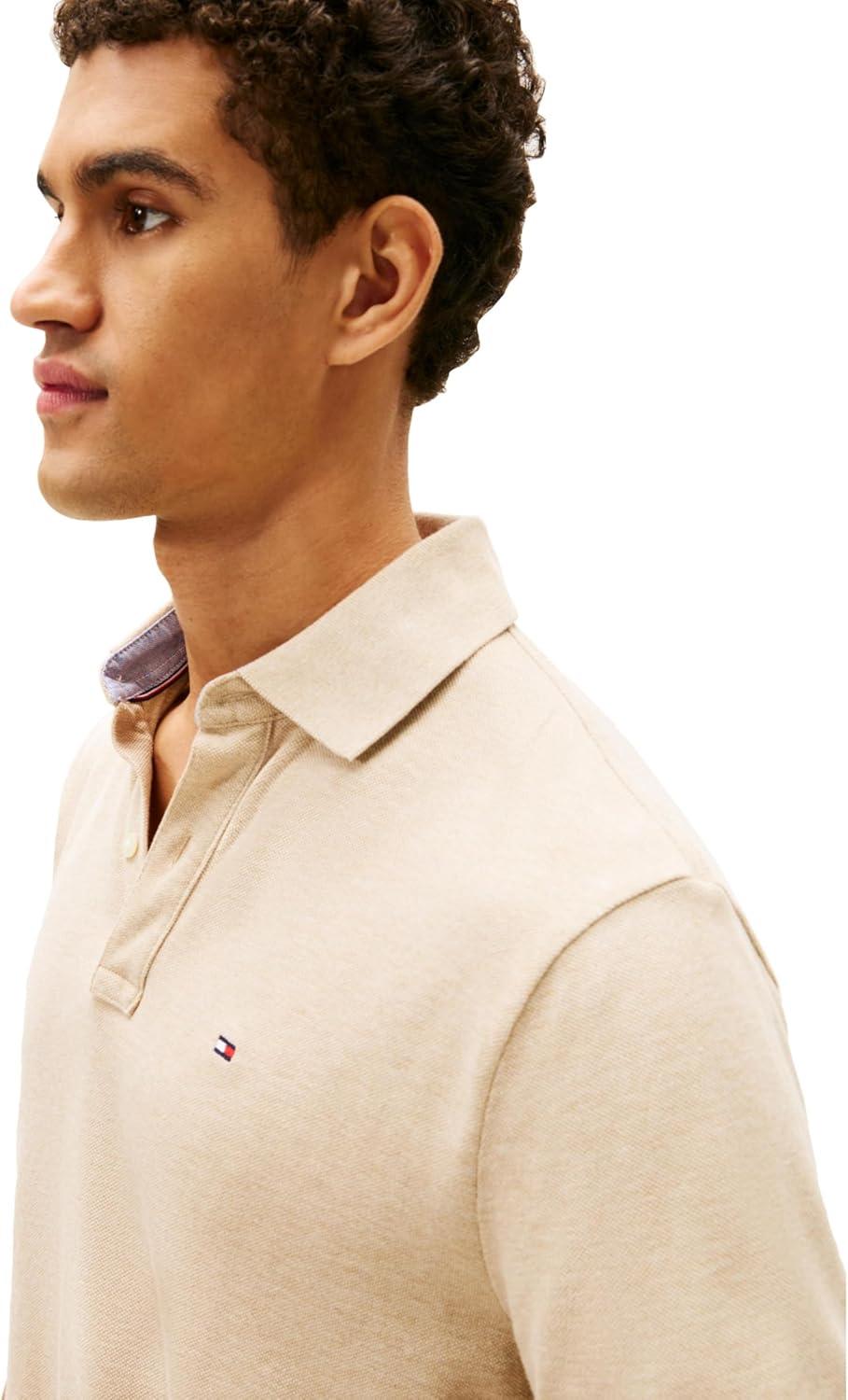 imageTommy Hilfiger Mens Short Sleeve Cotton Pique Polo Shirt in Classic FitKhaki Heather