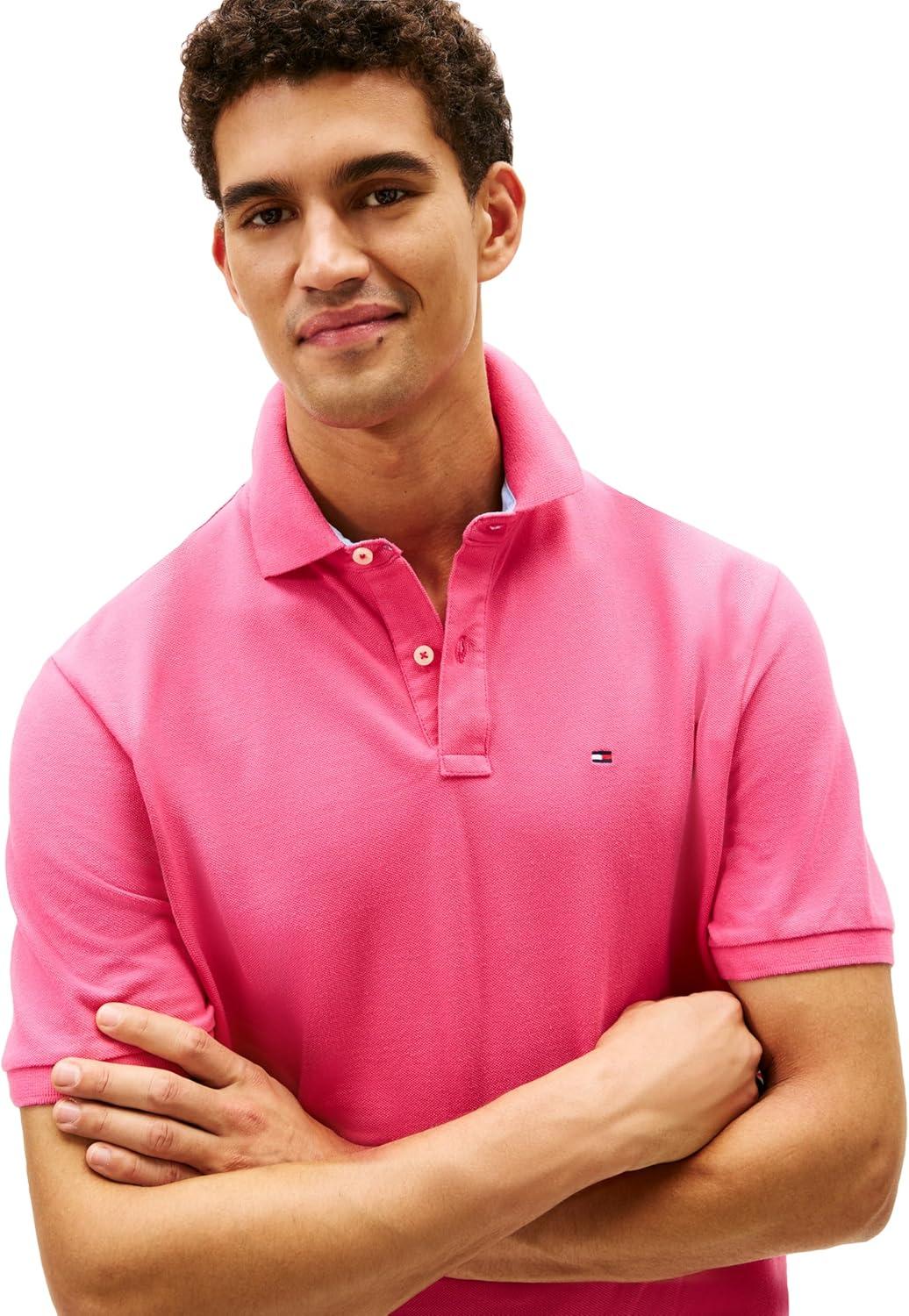 imageTommy Hilfiger Mens Short Sleeve Cotton Pique Polo Shirt in Classic FitRaspberry Sorbet
