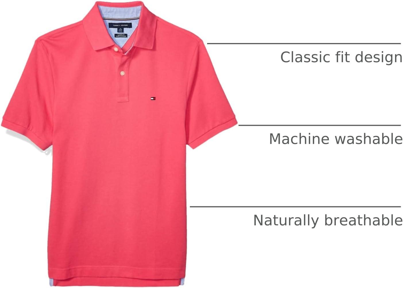 imageTommy Hilfiger Mens Short Sleeve Cotton Pique Polo Shirt in Classic FitRaspberry Sorbet