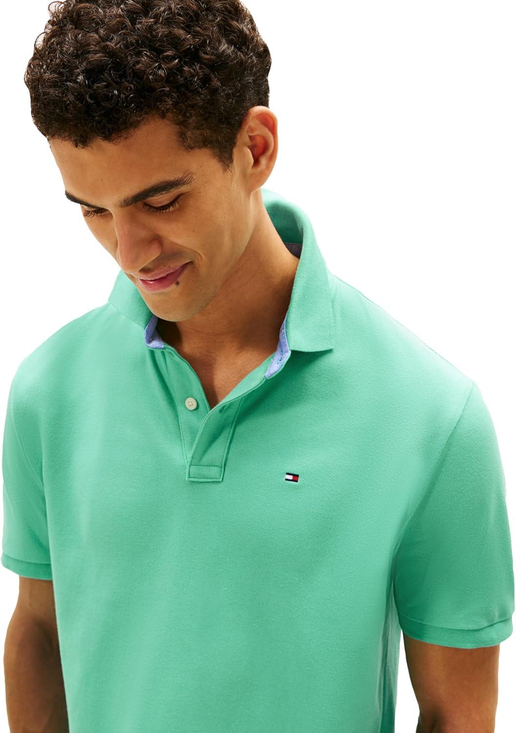 imageTommy Hilfiger Mens Short Sleeve Cotton Pique Polo Shirt in Classic FitTurquoise