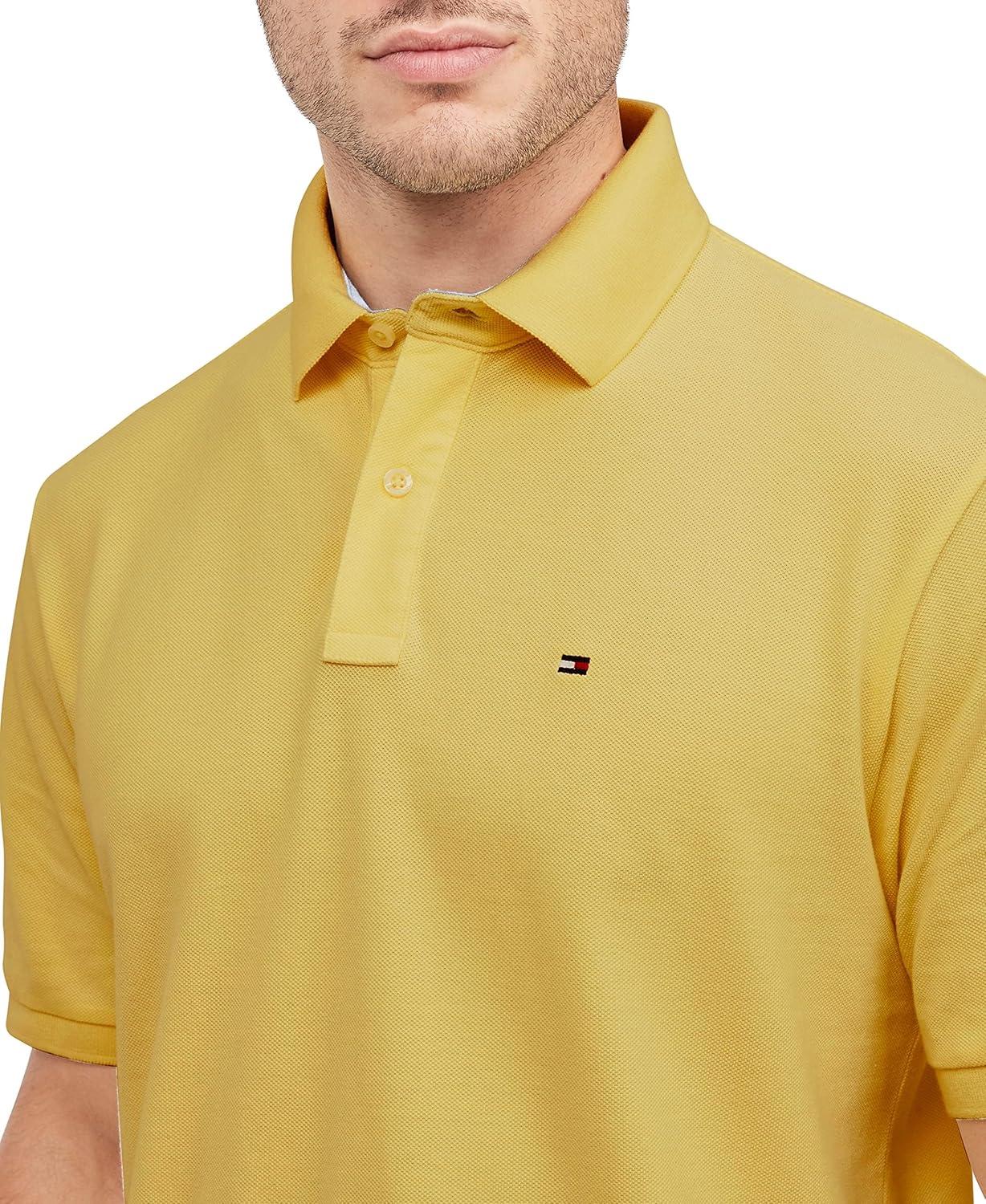 imageTommy Hilfiger Mens Short Sleeve Cotton Pique Polo Shirt in Classic FitWarm Yellow