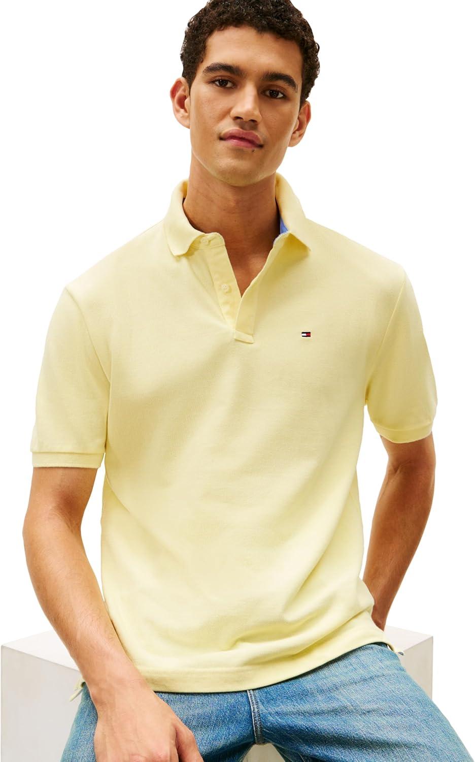 imageTommy Hilfiger Mens Short Sleeve Cotton Pique Polo Shirt in Classic FitWax Yellow