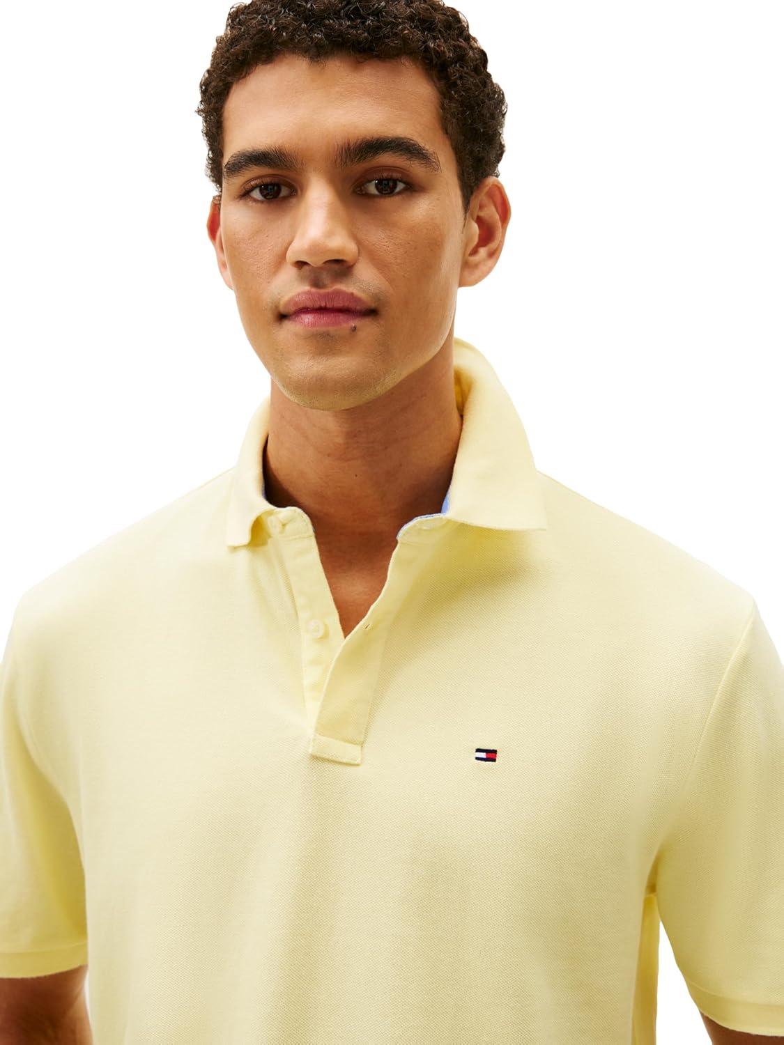 imageTommy Hilfiger Mens Short Sleeve Cotton Pique Polo Shirt in Classic FitWax Yellow