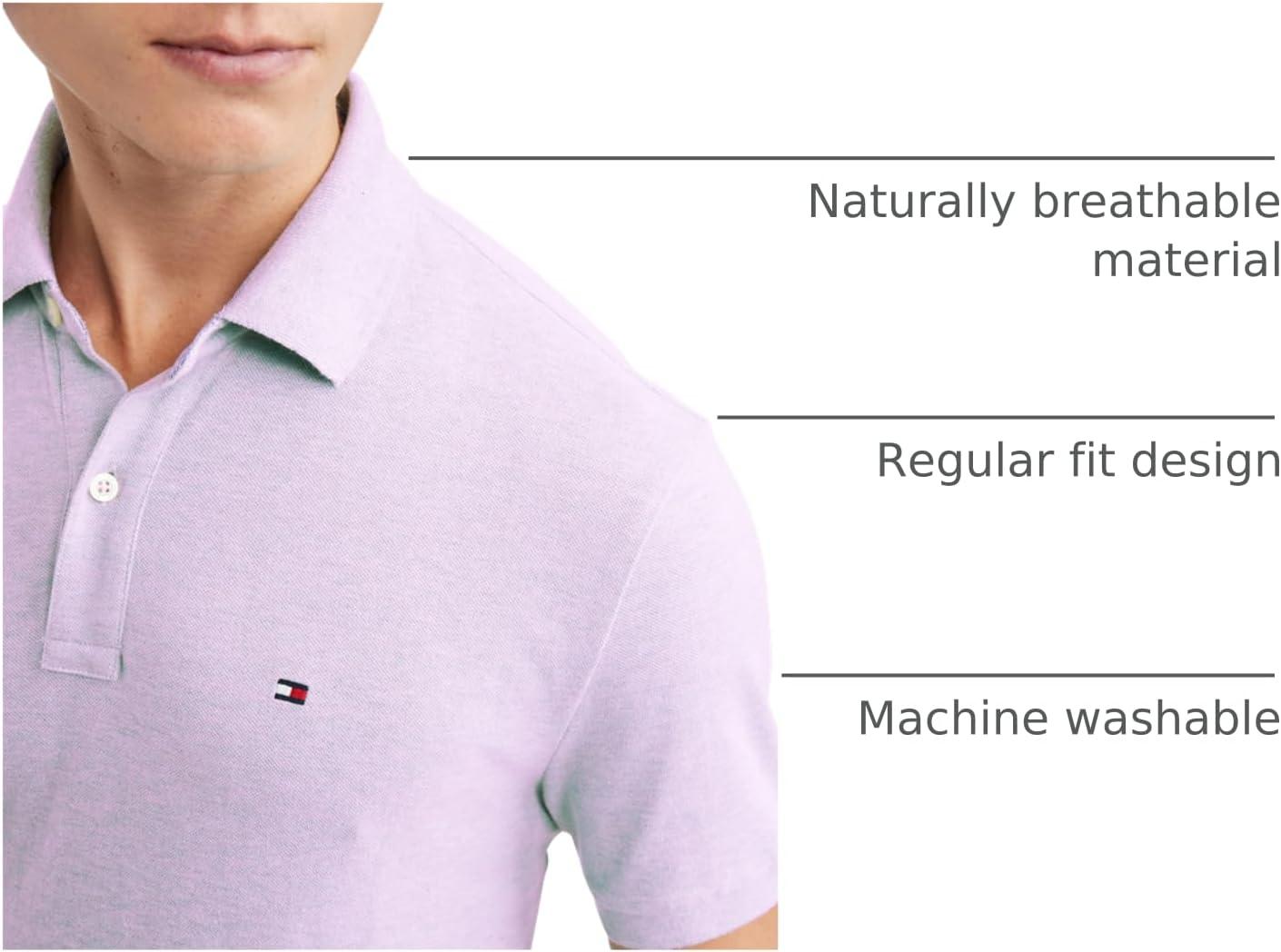 imageTommy Hilfiger Mens Short Sleeve Cotton Pique Polo Shirt in Regular FitLilac Ice